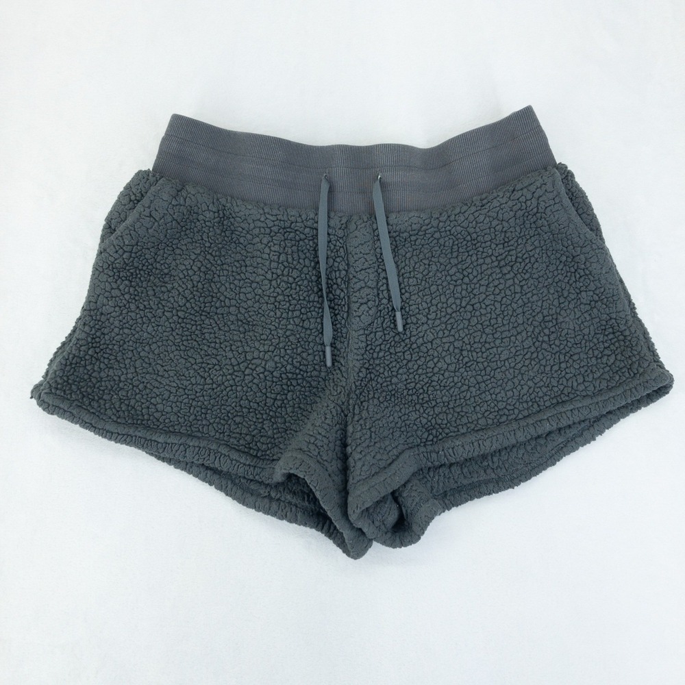 Popflex Shorts Womens Large Gray Sherpa High Waisted Drawstring Fleece Cozy